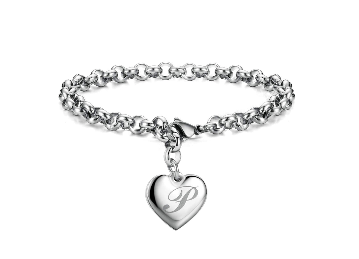 Monily Initial Charm Bracelets for Women Stainless Steel Charm Bracelets for Women Letters P Alphabet Heart Bracelet Jewelry Gif