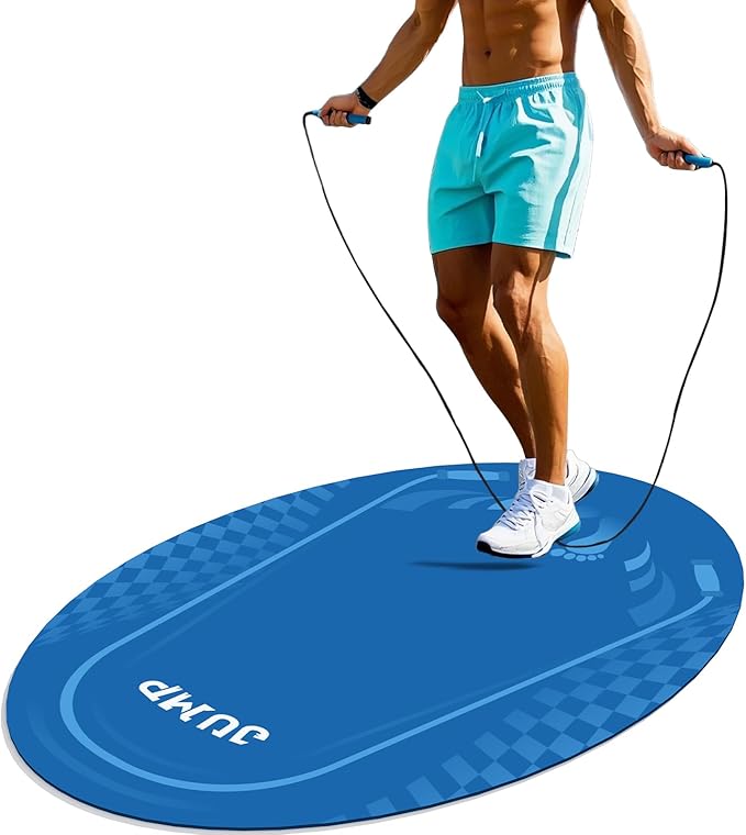 Jump Rope Mat Outdoor Indoor, Oval 52'' x 36'' Non-slip Fitness Exercise Mat, 5mm Shock Absorption Extra Thick Design, Sui...