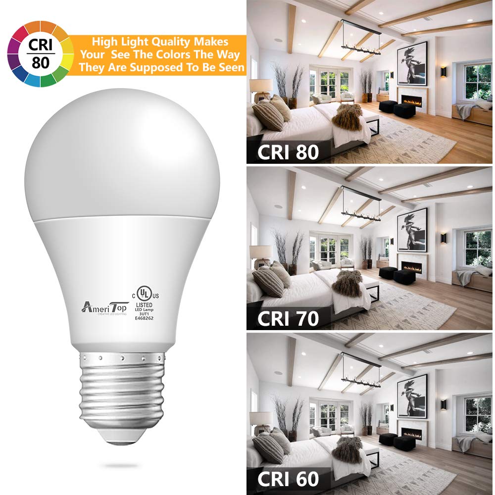 AmeriTop A19 LED Light Bulbs, 9W (60W Equivalent), 830 Lumens, 6 Pack, 3000K Warm White, Non-Dimmable, E26