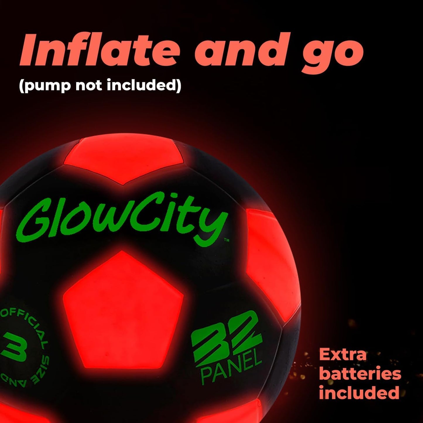 GlowCity Glow in The Dark Soccer Ball - Sizes 3, 4, 5 for Kids, Teens & Adults - Light Up Soccer Ball with 2 LED Lights - Sports Birthday Gifts Ideas for Boys & Teenagers Ages 6 7 8 9 10 11 12 13 14