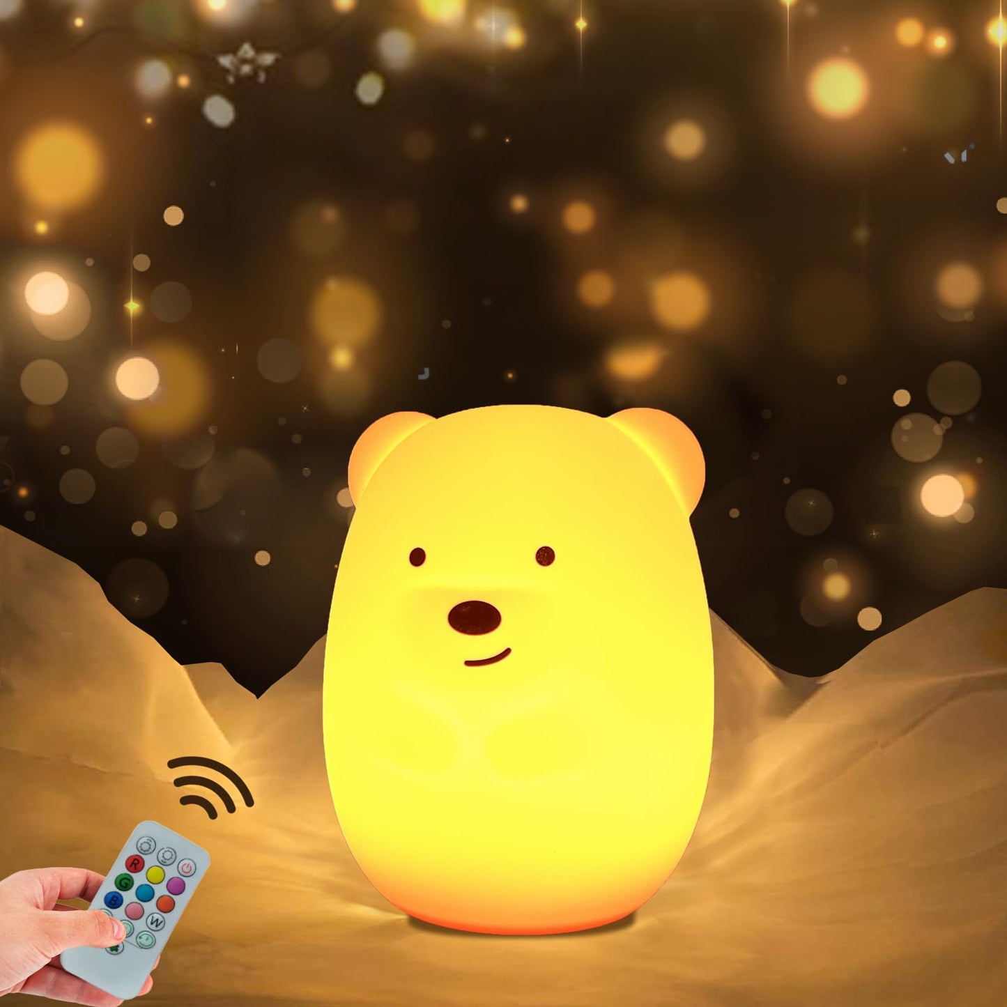 WHA&DARREN Large Owl Night Light, Silicone Bedside Lamp, Adjustable Brightness & Color, Model HY905, 9 Colors