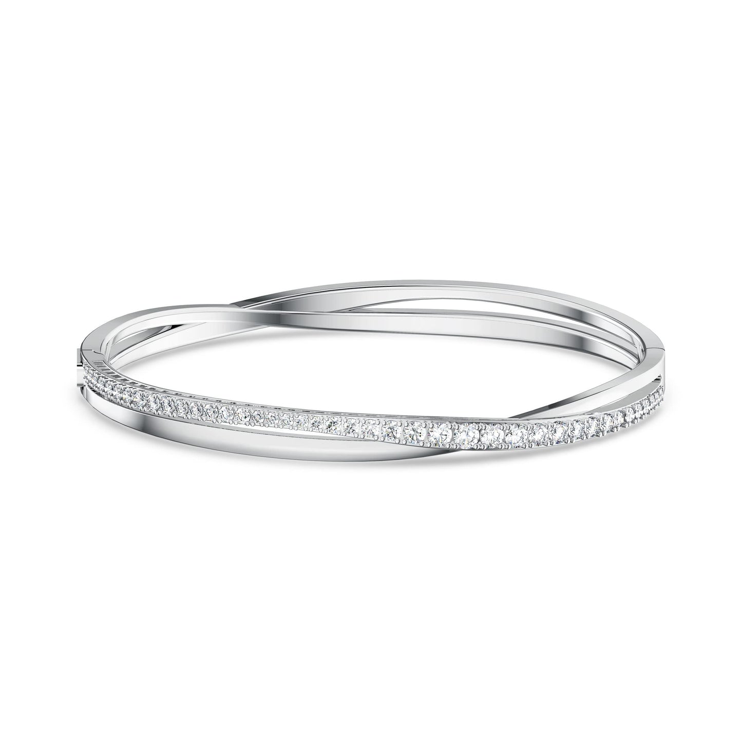 Swarovski Hyperbola Women's Bangle Bracelet with Clear Crystals on a Rhodium Finished Setting, Size S