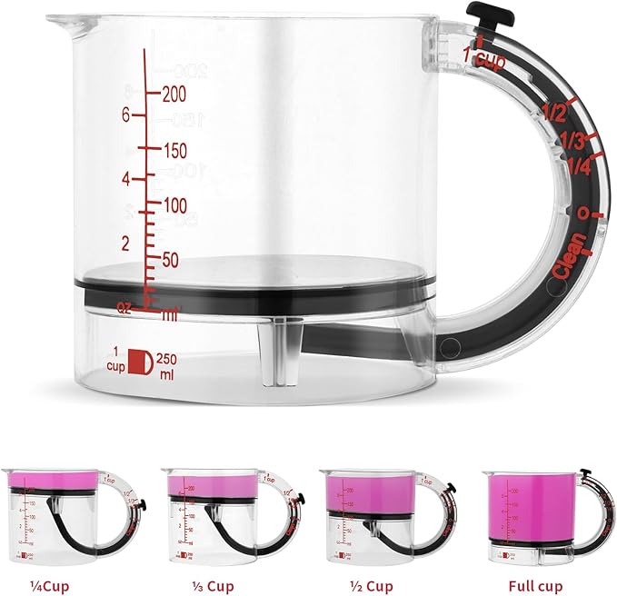 4-in-1 Adjustable Measuring Cup, Adjustable Base Kitchen Measuring Cup, Push-In Measurings Cups with Oz/Ml Dual Markings, Multi Measurings Cube Cups for Cooking and Baking (1PC)