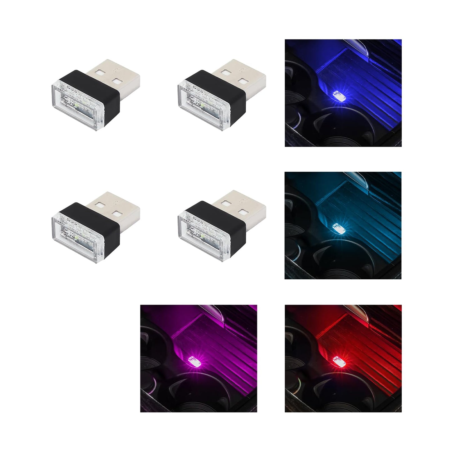 Augeny Usb Led Car Interior Atmosphere Lamp Kit - 4 Pcs, Portable Ambient Lighting, Blue+Ice Blue+Red+Purple