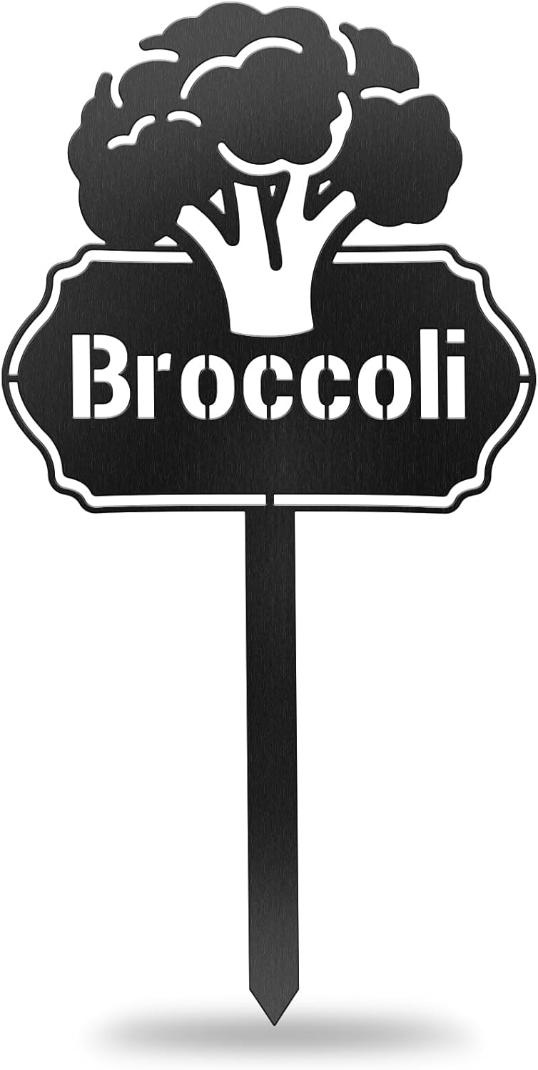 CUTHOLLOW Metal Plant Marker Stake Broccoli for Outdoor Indoor, Waterproof 11.8 inch Cute Garden Plant Labels Sign Tag for Vegetables, Farmhouse Greenhouse Decor - Funny Gardening Gifts