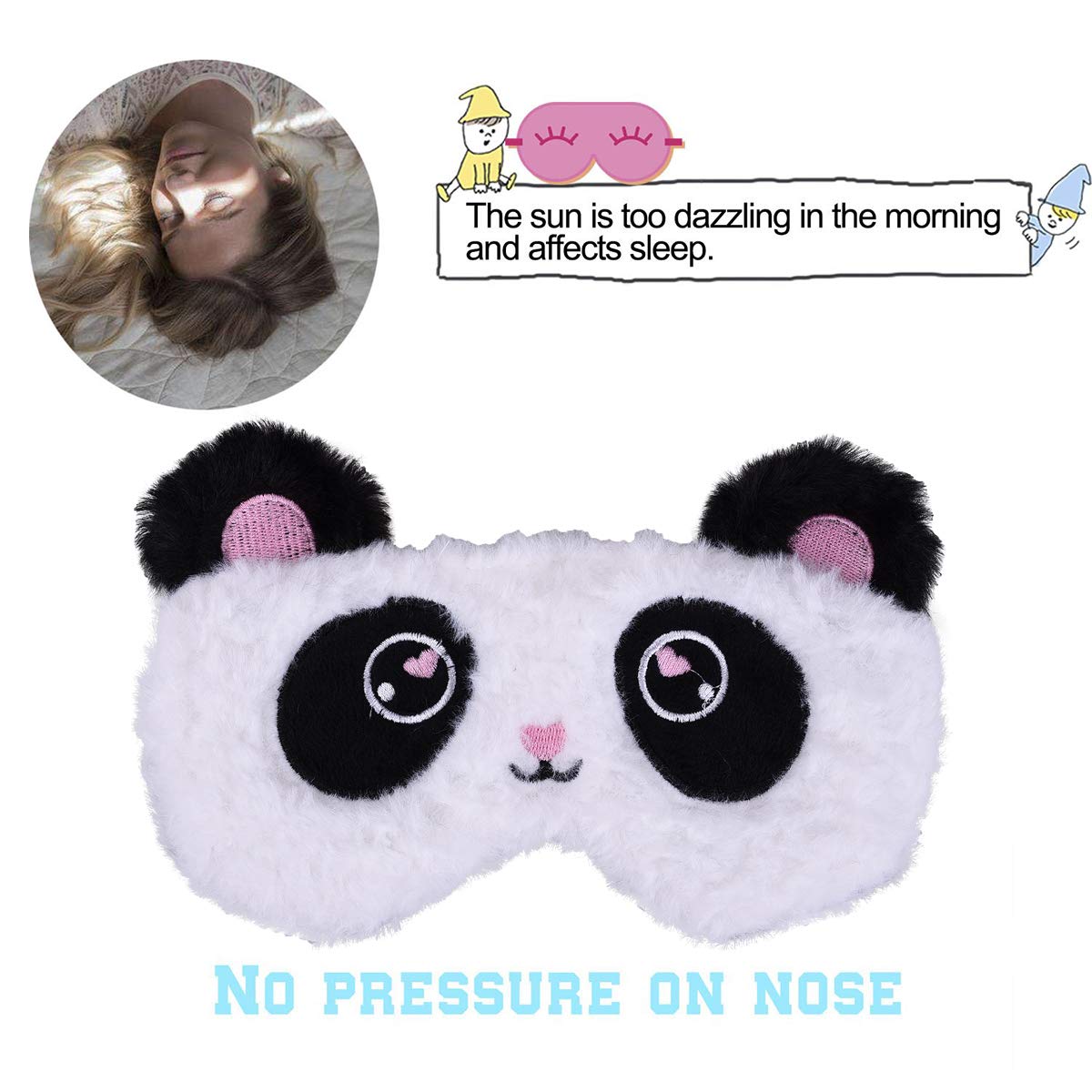 Ulbemoll Cute Panda Sleeping Mask, Soft Fluffy Plush Blindfold Funny Novelty Animal Sleep Mask Eye Cover Eyeshade for Kids Girls Boys Women Men Night Nap Travel Meditation (Black & White, Panda)