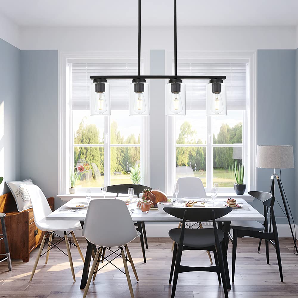 TODOLUZ Black Pendant Light Fixture, 4-Lights Clear Glass Shades, Ideal for Kitchen Island or Dining Room