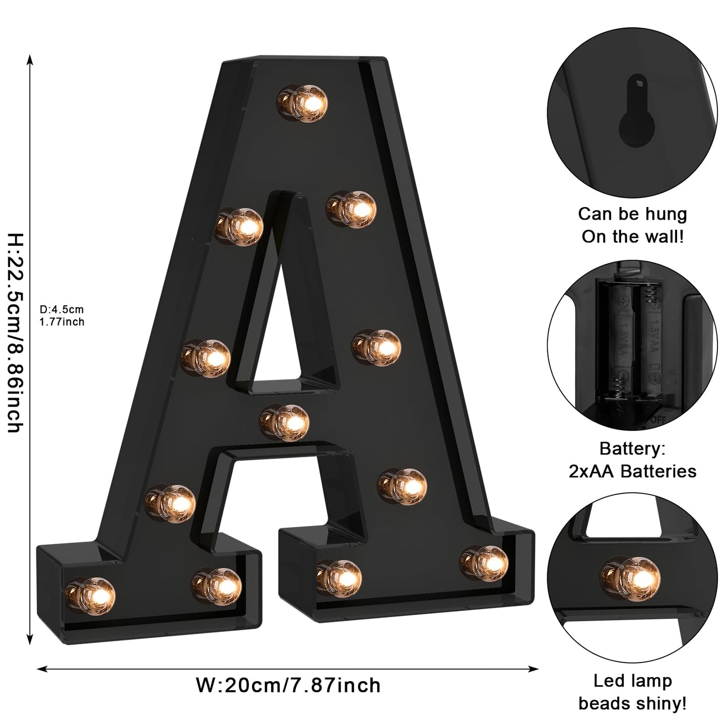 Foaky Black Led Letter Lights For Room Decor - Bedroom Wall Decor  Alphabet Lights For Home  Wedding  Party - Battery Operated (A)