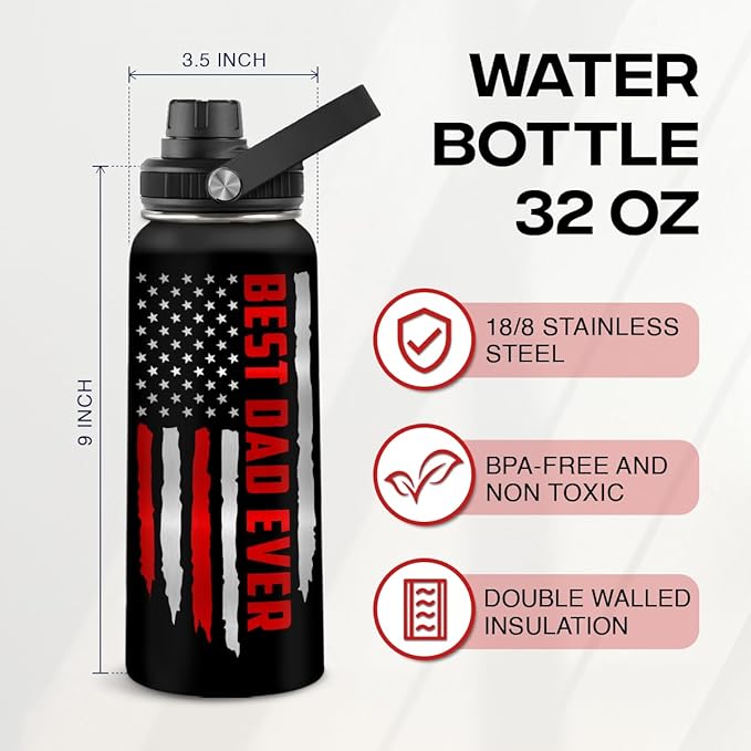 SANDJEST Best Dad Ever Water Bottle 32oz Stainless Steel Insulated Water Bottles - Gifts for Dads Daddy Father Papa from Son Daughter - Fathers Gifts for Birthday Christmas
