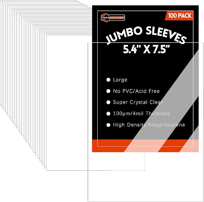 100 Pack Jumbo Card Sleeves Size L (5.4"x7.5") 4 Mil - Oversized Card Sleeves for Thick Trading Cards, Sports & Photos Sto...
