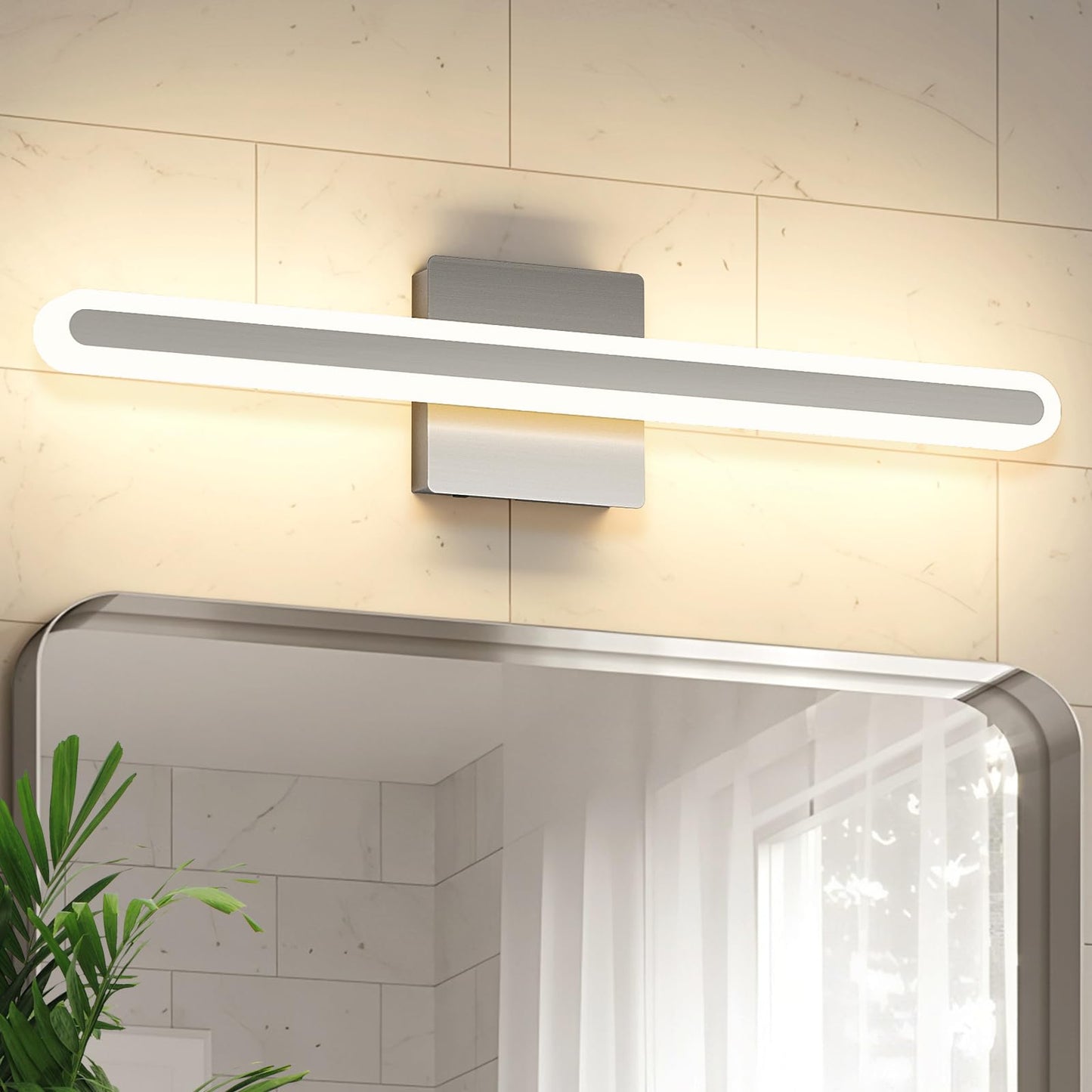 Joosenhouse Brushed Nickel Vanity Lights For Bathroom  5Cct Dimmable Vanity Light Bar  Above Mirror Makeup Mirror Light  Modern Bathroom Lighting Fixtures 23.6 Inch 20W