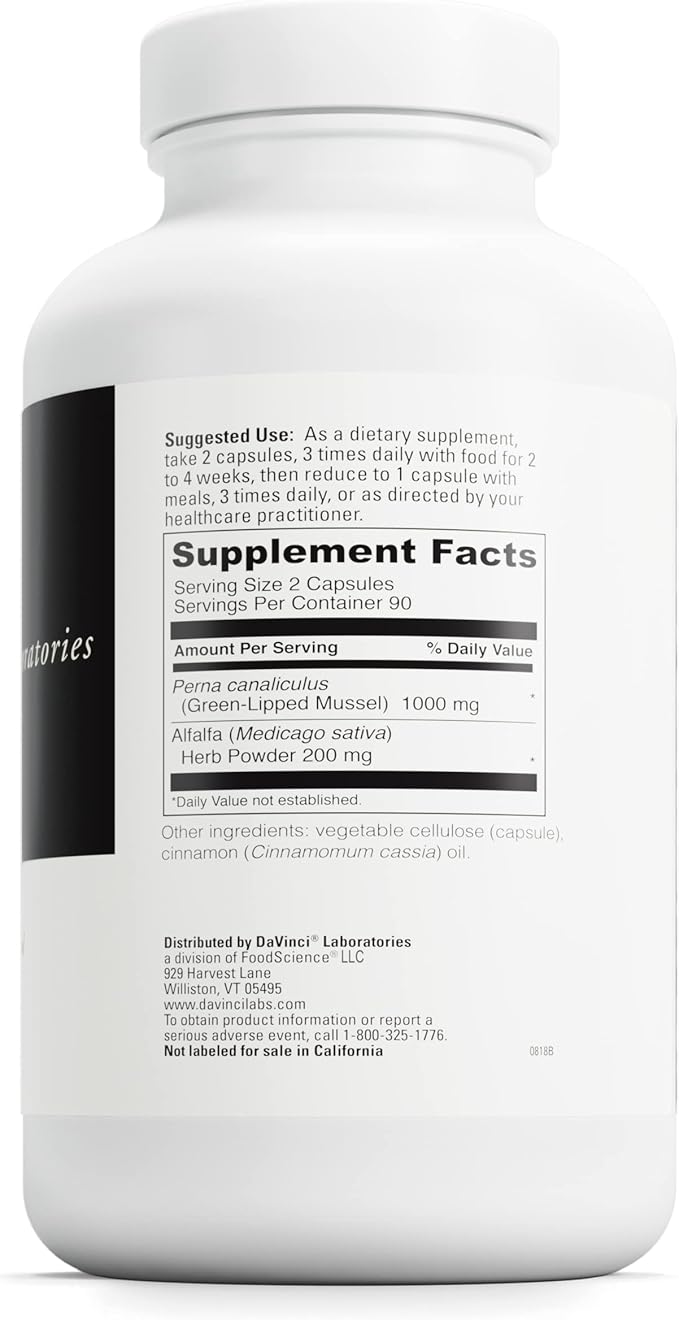 DaVinci Labs Perna - Dietary Supplement to Support Connective Tissue Health, Joint Comfort and Collagen Production* - With Perna Canaliculus and Alfalfa Leaf - 180 Capsules
