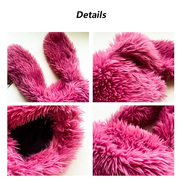 Furry Beanie Bunny Ears Hat Fluffy Warm Hat Plush Slouchy Beanies for Indoor and Outdoor (Black)