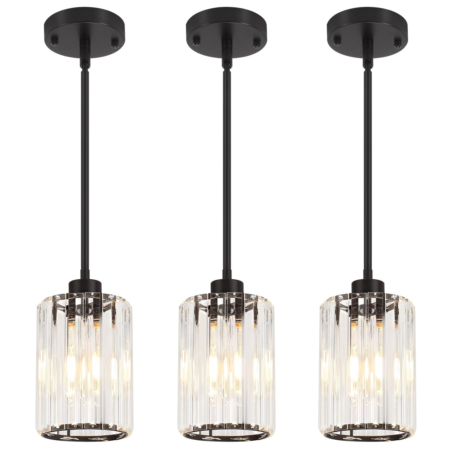 Zsmihdoh 3 Pack Black Pendant Light  Modern Crystal Pendant Lights Kitchen Island Lighting  Hanging Light Fixtures Mini Chandelier Pendant Lights For Island Dining Room Hallway Bedroom