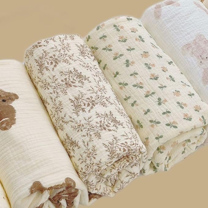 Baby Swaddel Blanket Cotton Muslin Thick Bath Towel Dotted Backing Double Layer Receiving Blanket 40"x40" (Leaves)