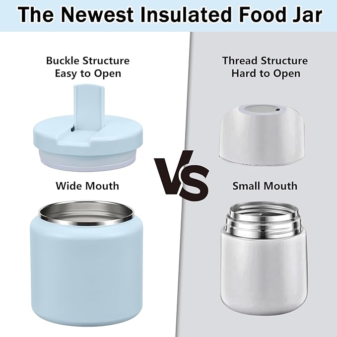 26oz Kids Jar for Hot Food, Insulated Vacuum Food Jar with Buckle Lid, Stainless Steel Wide Mouth Leak Proof Insulated Lunch Container for School Picnic Travel, Blue
