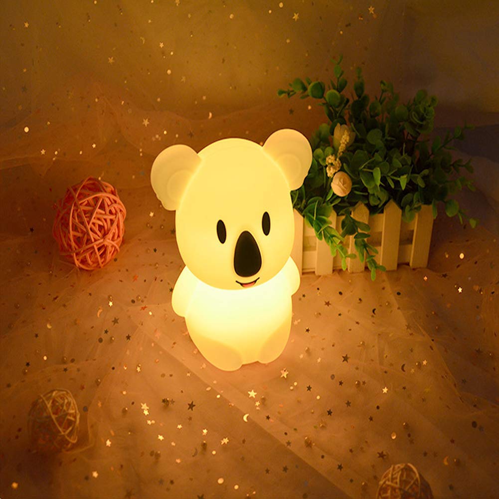 Tianhaixing Koala Night Light - Rechargeable Led Bedside Lamp With Touch & Remote Control, White Silicone, Model Thx854, Changeable Rgb Colors