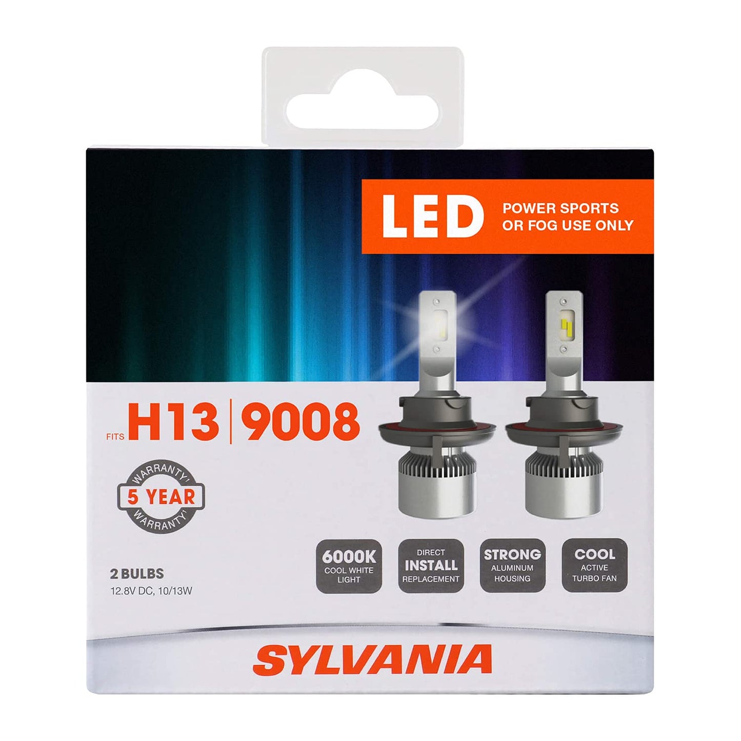 Sylvania H13 9008 Led Headlight Bulbs - 6000K Cool White Light, Aluminum, 2 Pack For Off-Road Use Or Fog Lights