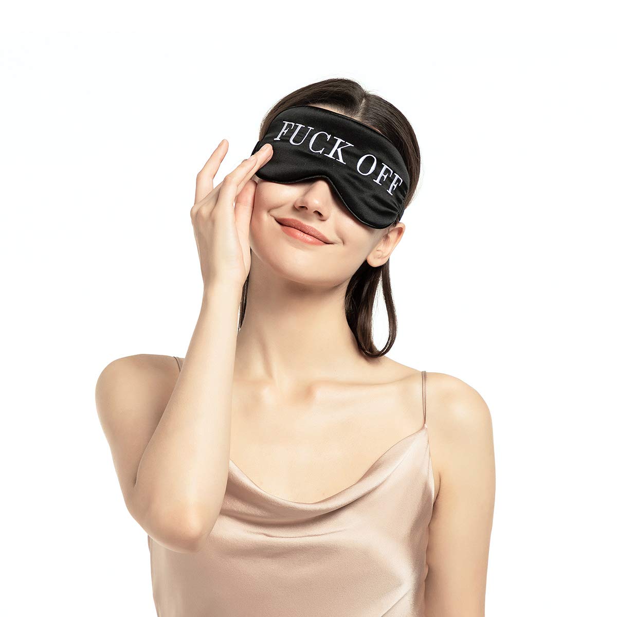 NMM Global 100% Mulberry Silk Sleep Mask Blackout, Cute Natural Sleeping Mask with Adjustable Elastic Strap, Satin Eye Cover for Men Women Adults (Fuck Off)