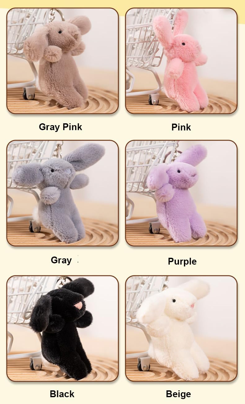 Miokkley Cute Bunny Plush Keychain for Backpack, 3.5" Inch Mini Rabbit Keychain Purse Charm Pendant Gift for Women (Gray Pink)