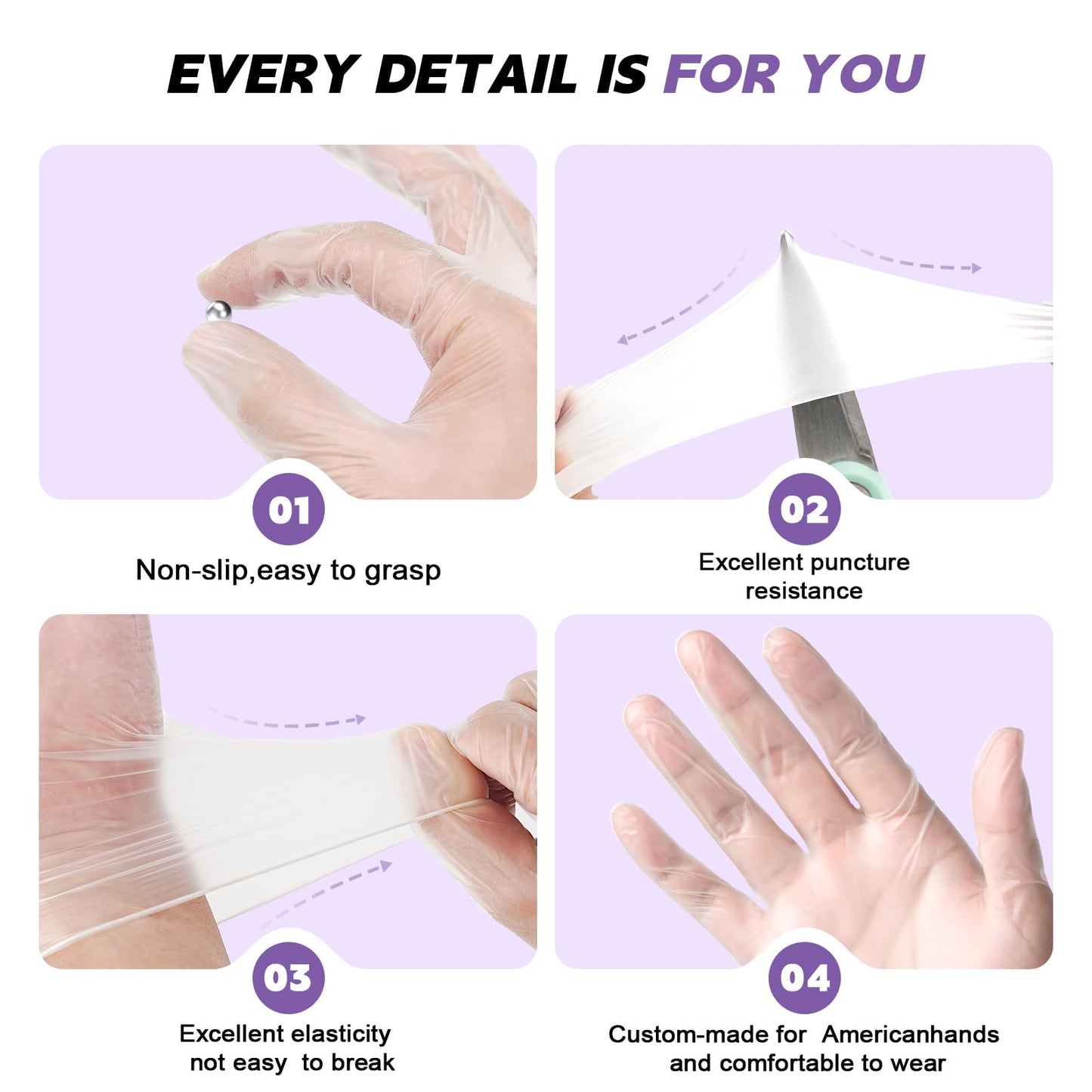 FINITEX Clear Vinyl Gloves Disposable Gloves Food Safe Latex Free Food Prep Exam Gloves Box of 100 (Clear Medium)