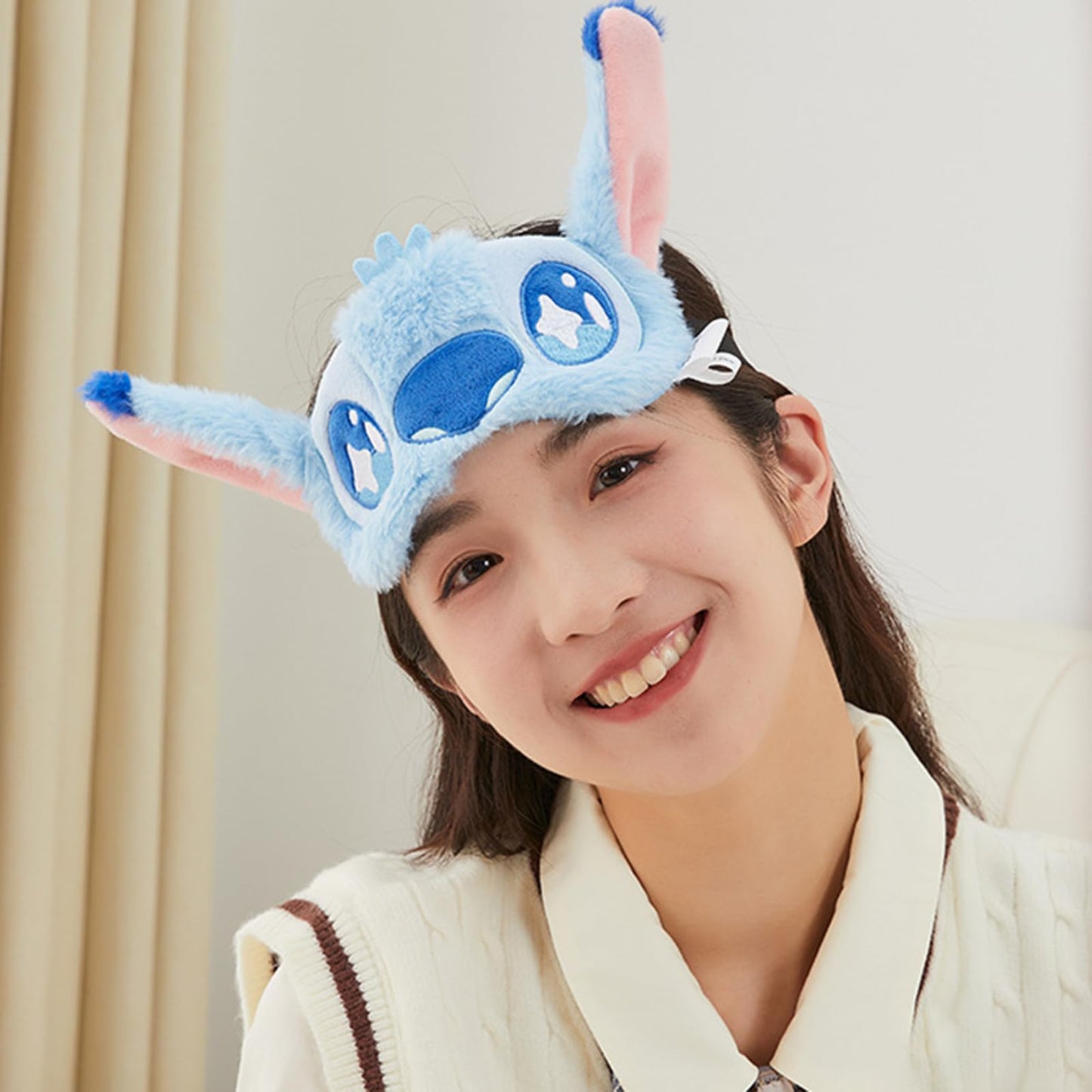 Cute Eye Masks for Sleep Cartoon Plush Blindfold Soft Funny Travel Eye Cover for Women Girls (Blue)