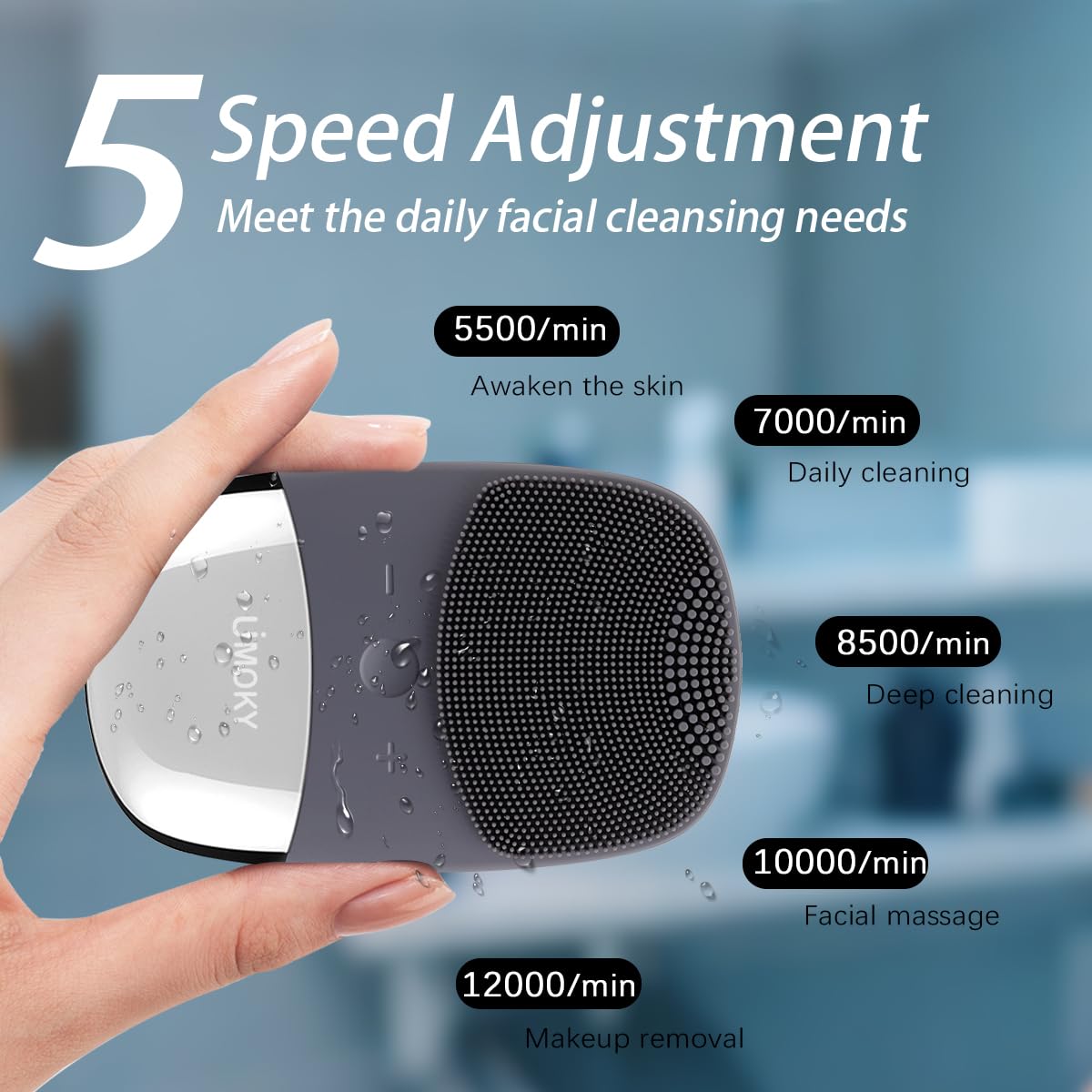 Facial Cleansing Brush, 3-in-1 Electric Silicone Face Scrubber, Vibrating Massager, IPX7 Waterproof, USB Rechargeble Pore Brush