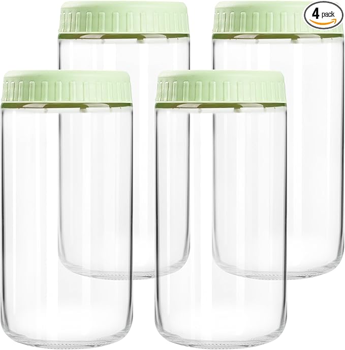 Overnight Oats Containers with Lids, 24oz Glass Jars with Lids 4 pcs, Light Green, Wide Mouth Mason jars for Salad, Yogurt, Snacks, Meal Prep