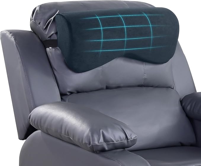 HOMBYS Cervial Recliner Neck Pillow for Pain Relief, Foam Headrest Pillow with Strap for Securing, Extra Large & Non-Slip Neck Pillow for Recliner, Sofa, Office Chair, Car, Dark Grey