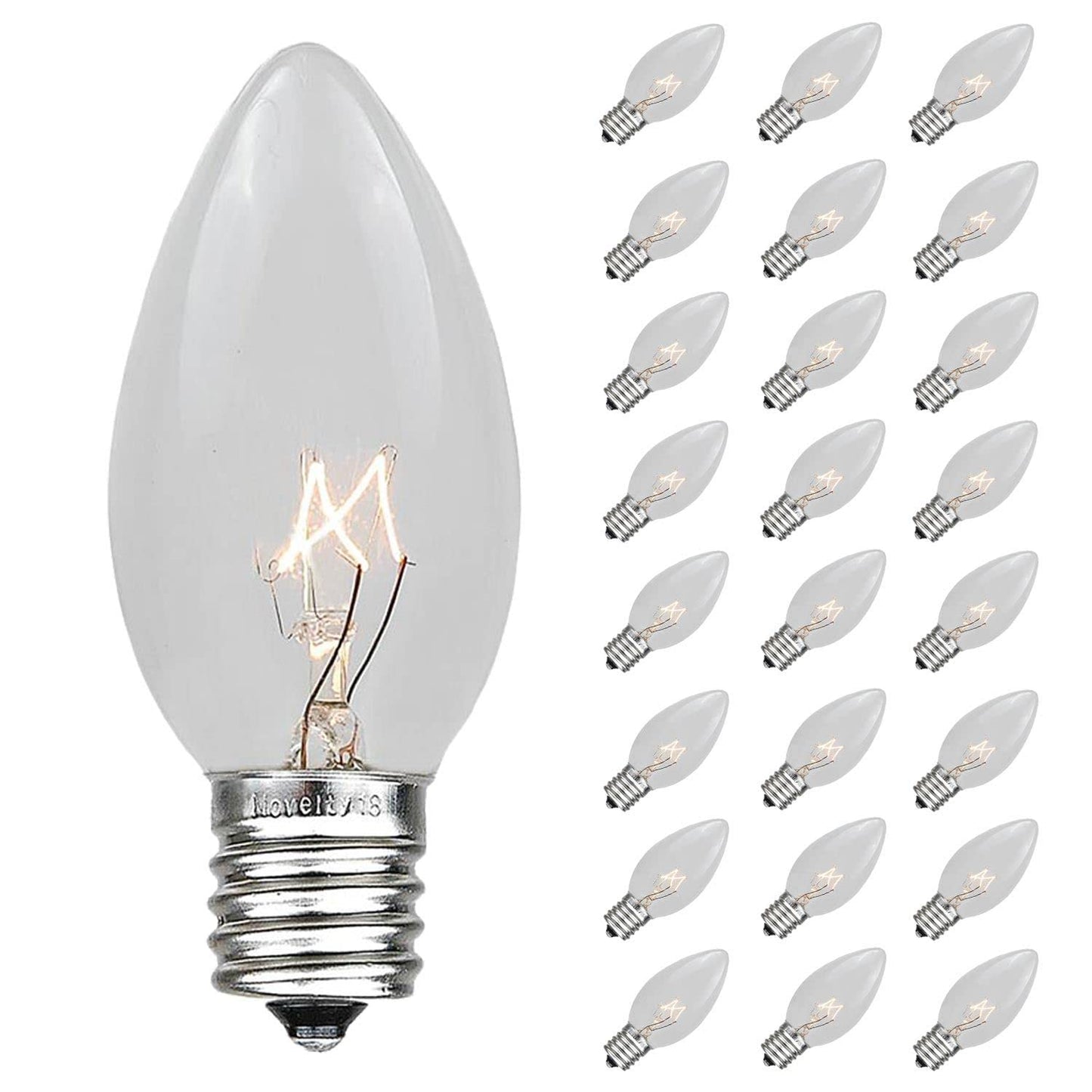 Novelty Lights C9 Outdoor Christmas Bulbs, Clear Glass, E17/C9 Base, 7 Watt, 5 Pack