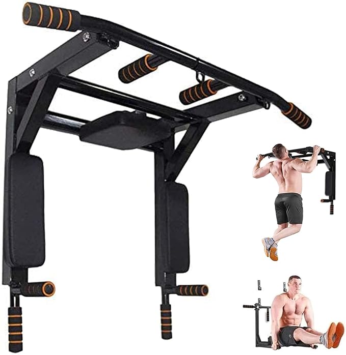 ptlsy Wall Mounted Pull Up Bar Multifunctional with Multi-grip Chin Up Bar Heavy Duty Dip Station for Home Gym Indoor Work...
