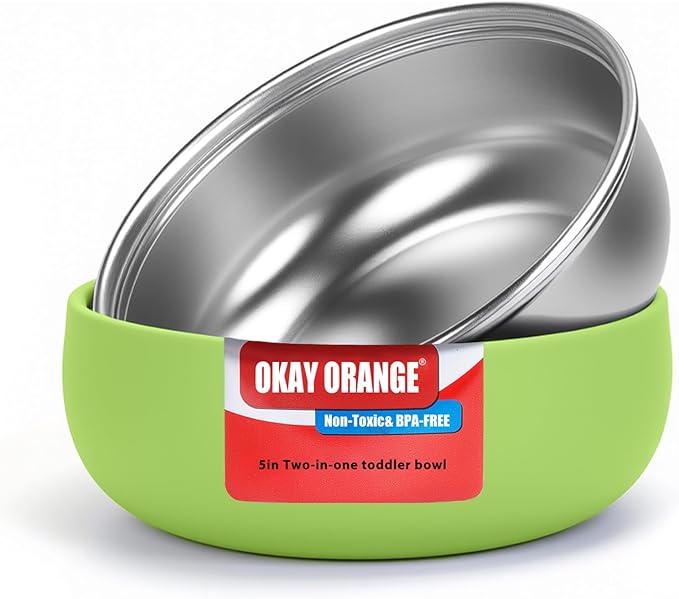 Non-Toxic Toddler Bowls with Non-Slip Base | Stainless Steel Baby Bowls for Kids | 5 Inch BPA-Free Dishwasher Safe Bowls | Mess-Free Feeding Supplies | 1-Pack Set