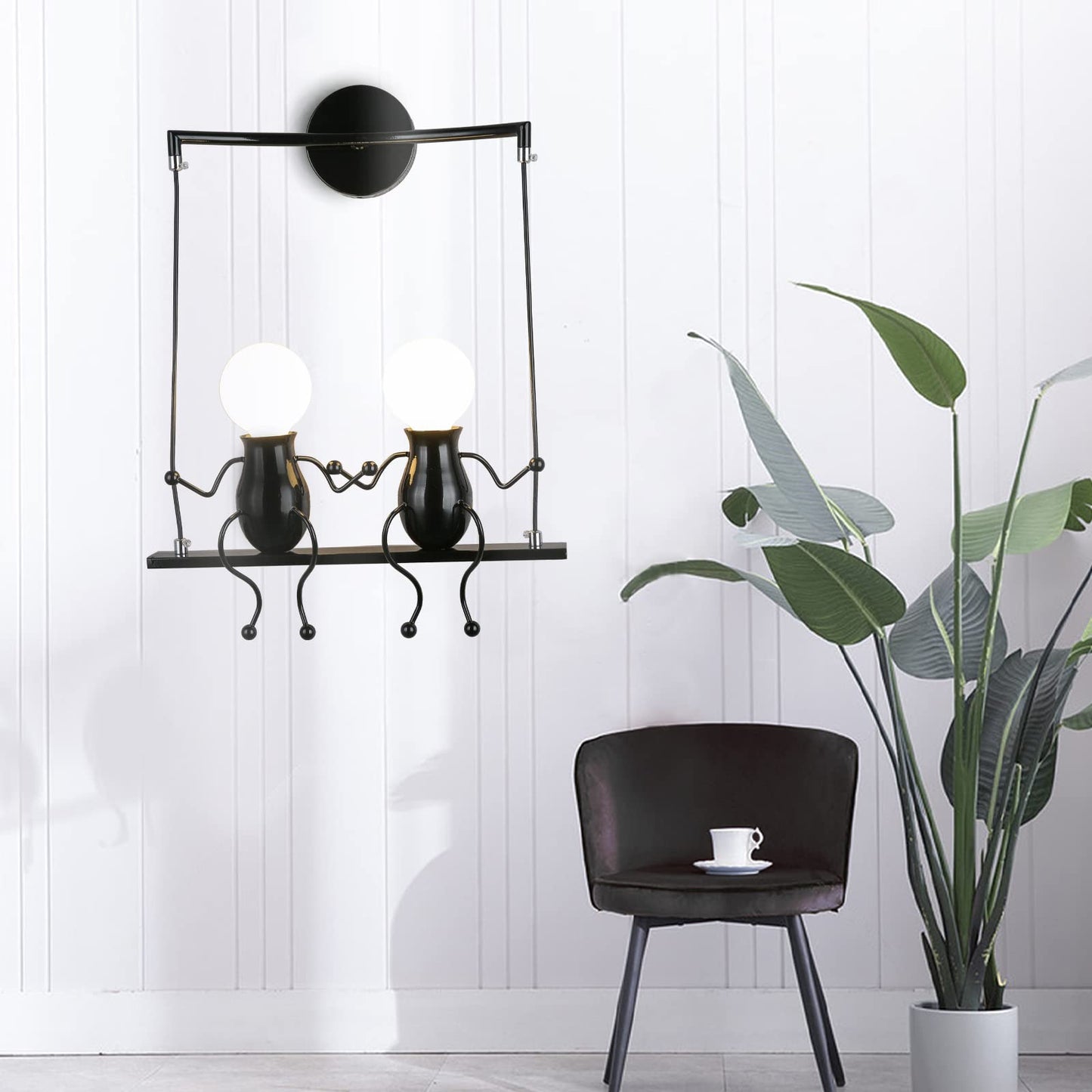SOUTHPO Wall Light Fixture LED Cartoon Swing Design Double Mini Doll Sconce Metal Black 2×E26