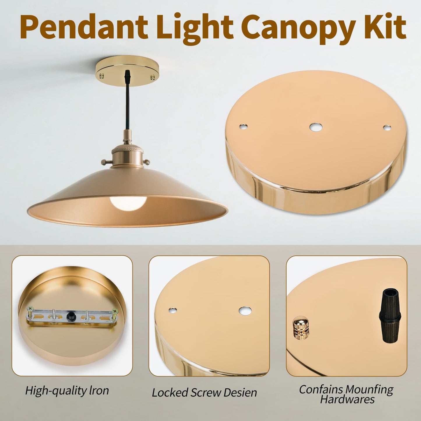 Sangle Sopffy Pendant Light Canopy Kit  4.7 Inches Ceiling Lighting Canopy Kit With All Mounting Hardware Modern Chandelier Ceiling Plate Cover For Pendant Lighting Fixtures (French Gold  4.7 Inch)