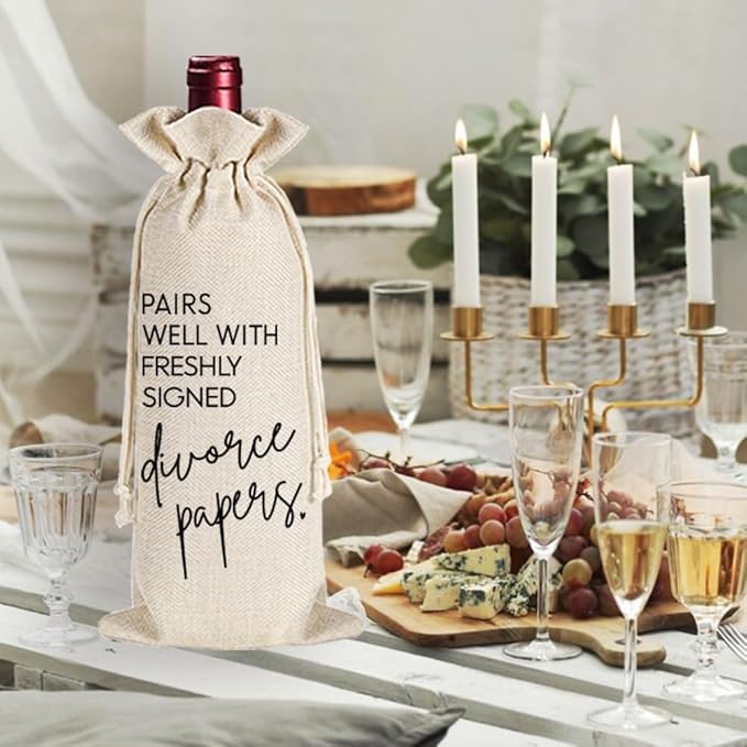 Qubereeree Divorce Gifts for Women Men, Pairs Well with Freshly Signed Divorce Papers Wine Bag New Beginning Divorce Party Decorations Supplies The End of An Error Divorce Breakup Gifts-11