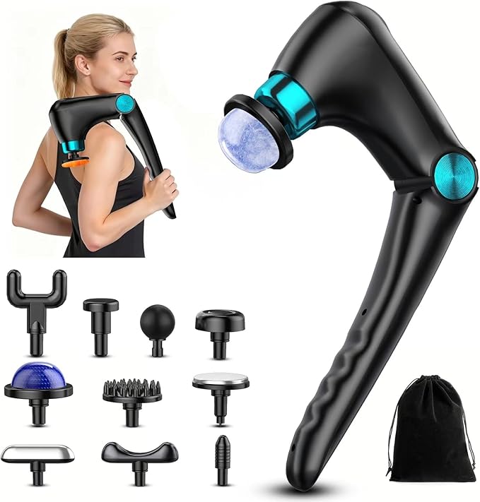 Folding Massage Gun with Heat & Cold Therapy for Women Men, Back & Deep Tissue Massager with 10 Heads, Quiet Rechargeable ...
