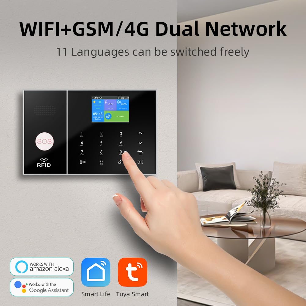 Ybj Wireless Home Alarm System, Diy Wifi Alarm System For Home Security With App Alert, 16-Piece-Kit (Motion Detector, Door Sens