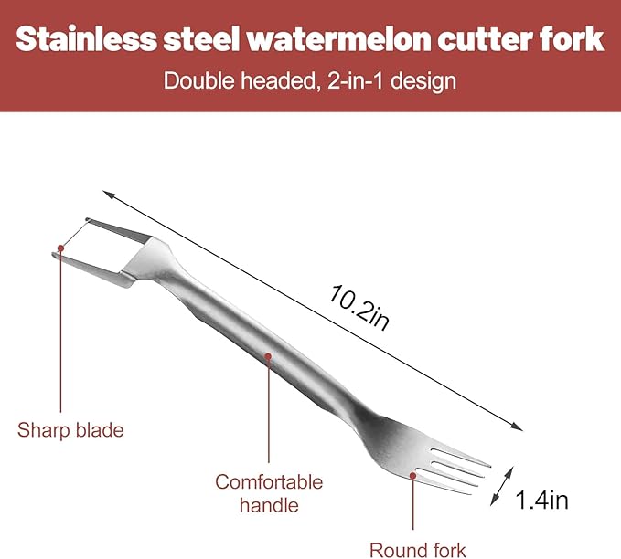 2-in-1 stainless steel fruit slicer,2025 new upgraded portable watermelon fork, fruit fork slicer suitable for home, party, camping and kitchen small tools (6pcs)