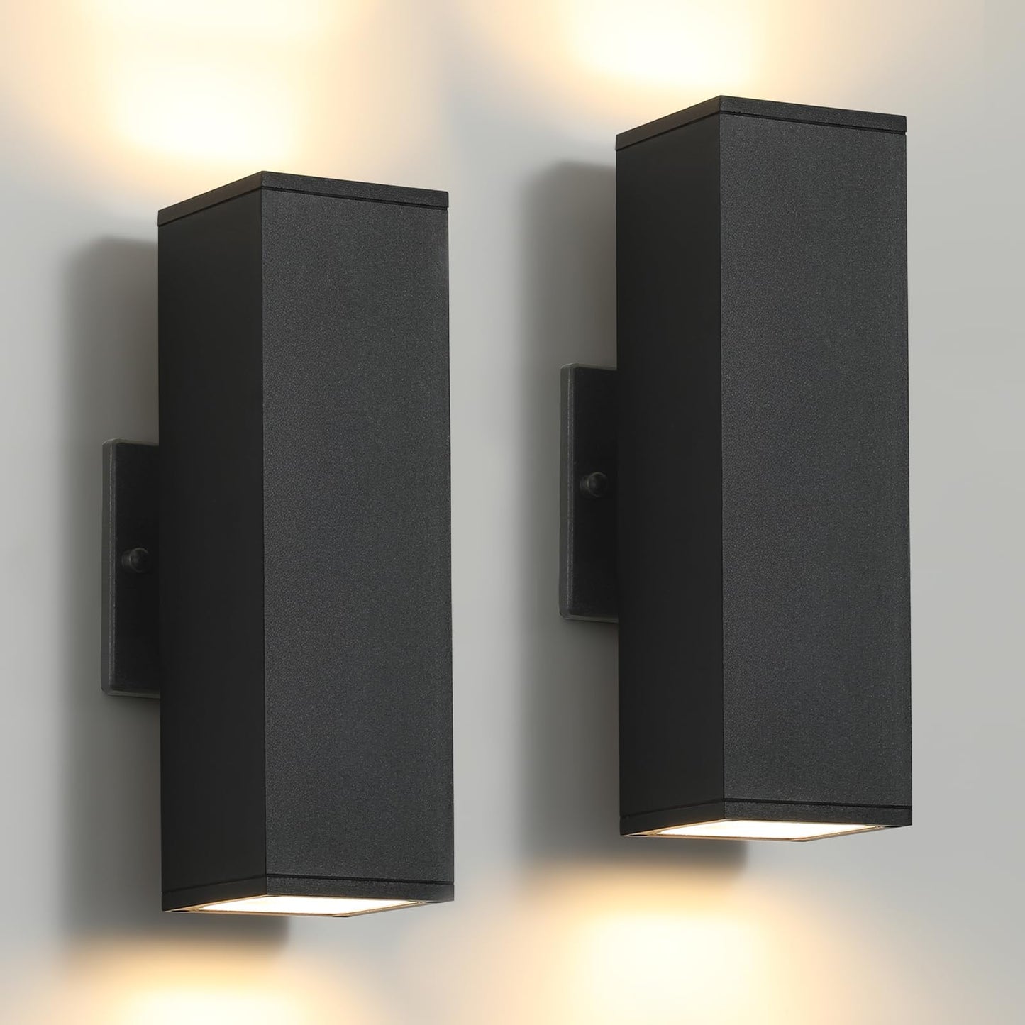 Tewei Led Square Up And Down Lights Outdoor Wall Lights  Matte Black Exterior Lighting Fixtures With 7W Led Bulbs  Modern Outdoor Sconce Lights For House  Garage  Porch  Doorway  2 Pack