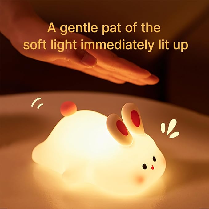 Cute Silicone Rabbit Night Light, Dimmable Light up Bunny, Cute Silicone Baby lamp, Rechargeable Bunny Light for Kids Room Decor, Squishy lamp for Nursery Breastfeeding Bedroom Living Room