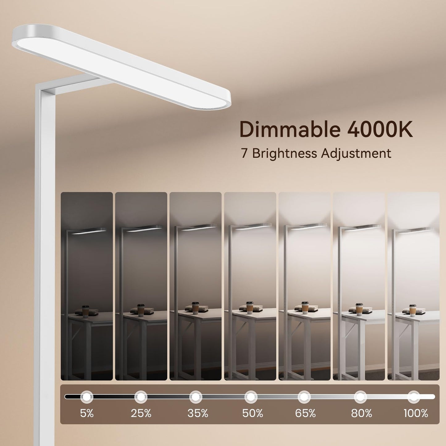 LASTAR Floor Lamp, 70in  LED Reading Lamp, 7 Brightness Levels, 4000K, 9000LM, White, Model SL015