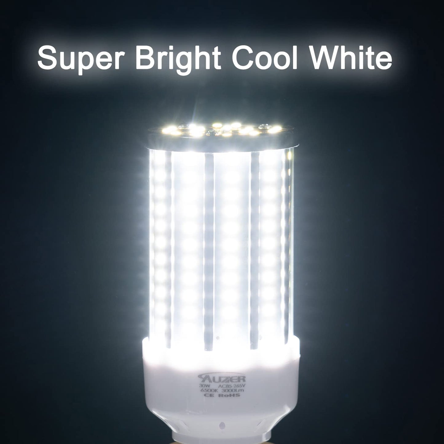 Auzer 2-Pack 30W (200W Equivalent)  E26 Standard Base Led Corn Light Bulb For Garage Factory Warehouse Street Lamp Post Lighting Barn Porch Backyard Garden  6500K Daylight  85V-265V