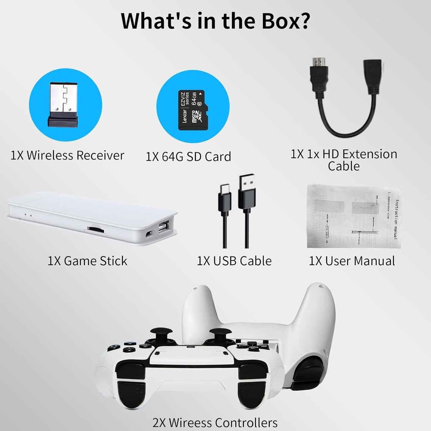 Retro Game Stick Wireless Retro Game Console Built-in 23 Emulators 20000+ Games Classic Plug & Play Video Games with 4K HDMI Output & Dual 2.4G Wireless Controller Gamepad