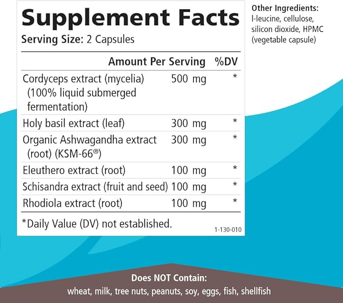 Adrenal Stability by Pure Essence - Adrenal Fatigue Supplement with Ashwagandha, Holy Basil, Supports Healthy Stress Response, Energy, Sleep (60 Caps)