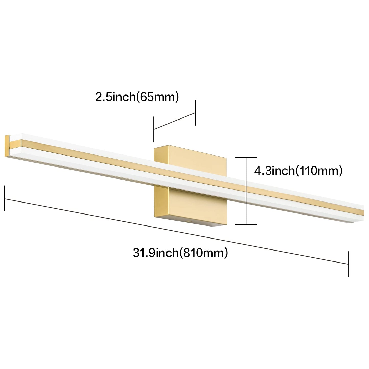 Solfart Dimmable Led Bathroom Vanity Light Fixture 31.9 Inch Golden Aluminum Over Mirror