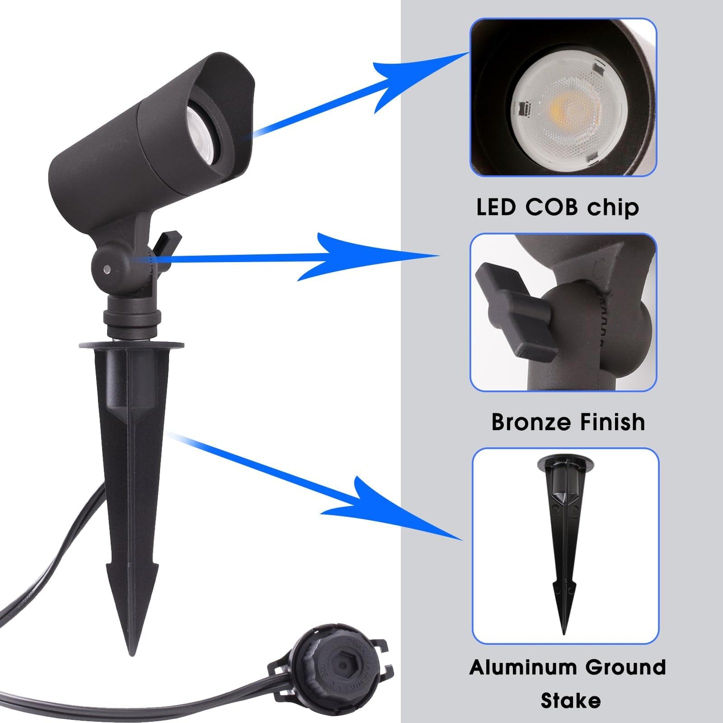 E ENERGETIC LIGHTING LED Landscape Lights, 12V, Warm White 3000K, 4W, 175LM, Aluminum, 10 Pack