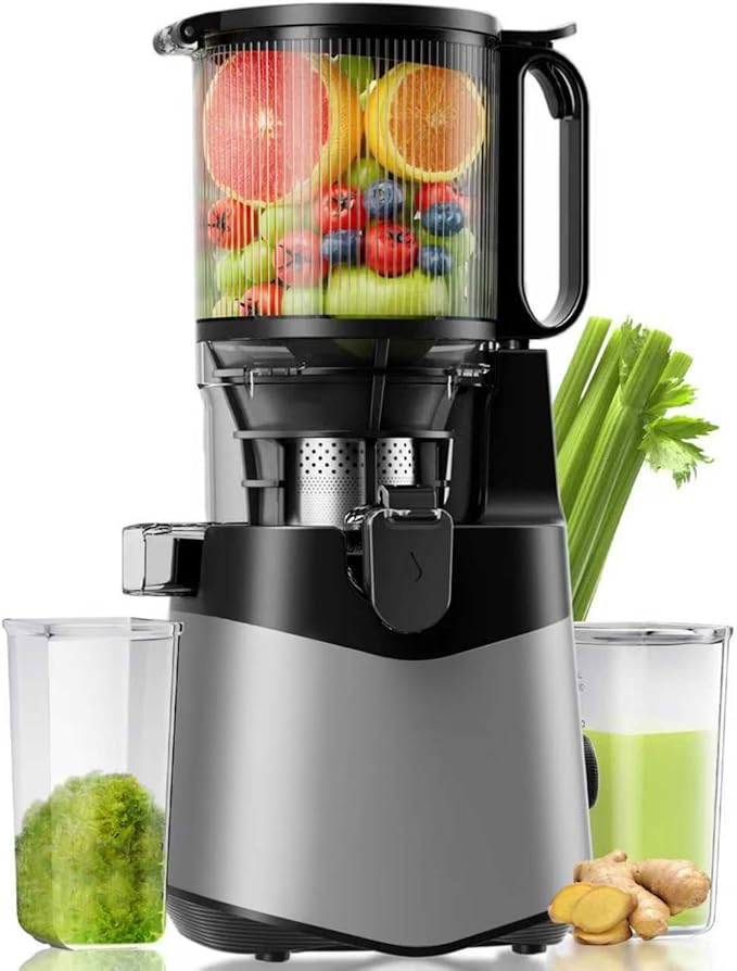 Cold Press Juicer, 5.8" Wide Feed Chute Juice Extractor Machine with 400W, High Juice Yield, Slow Masticating Juicer for Whole Vegetables & Fruits, Dark Grey