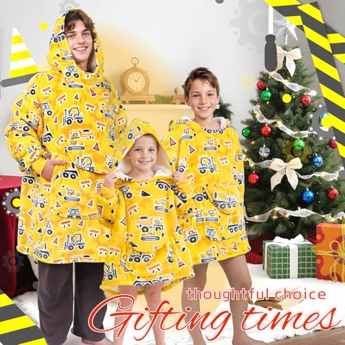 OHOIT Excavator Wearable Blanket Hoodie for Kids 6-10 YR - Glow in The Dark Truck Blanket with Oversized Pocket - Construc...