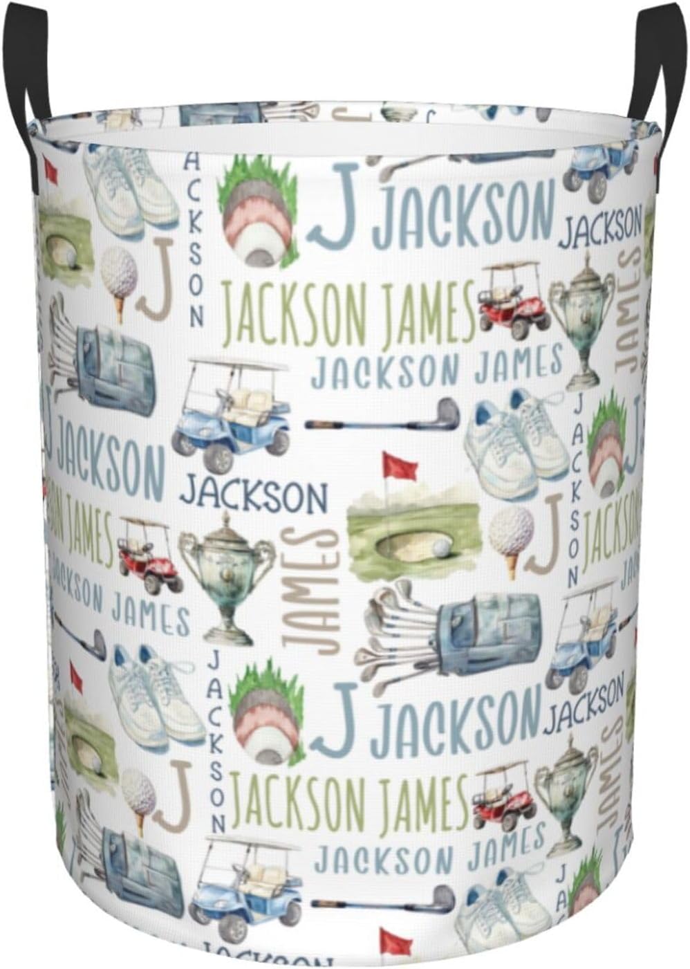 Personalized Golf Laundry Basket, Custom Sports Laundry Hamper With Name Gifts For Kids Baby Adults, Collapsible Dirty Clothes Storage Organizer With Handles S 16.5 X 13.8in