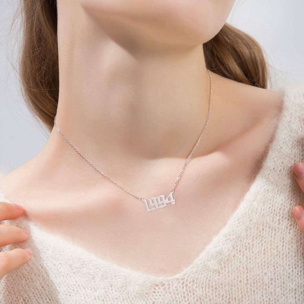 Brithday Women Silver Number Year Necklace Number Year Necklace Birthday Pendant for female Number Birth Year Necklace for Women